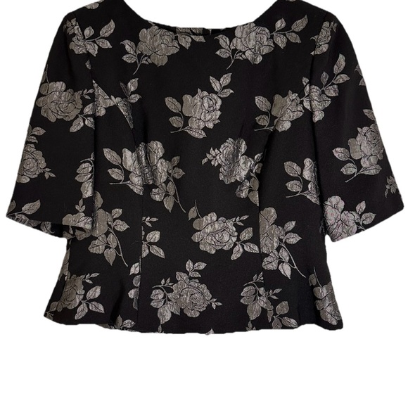 Maggy London 2 Piece Skirt Set, Black With Silver Flowers Size 12 - Picture 2 of 8